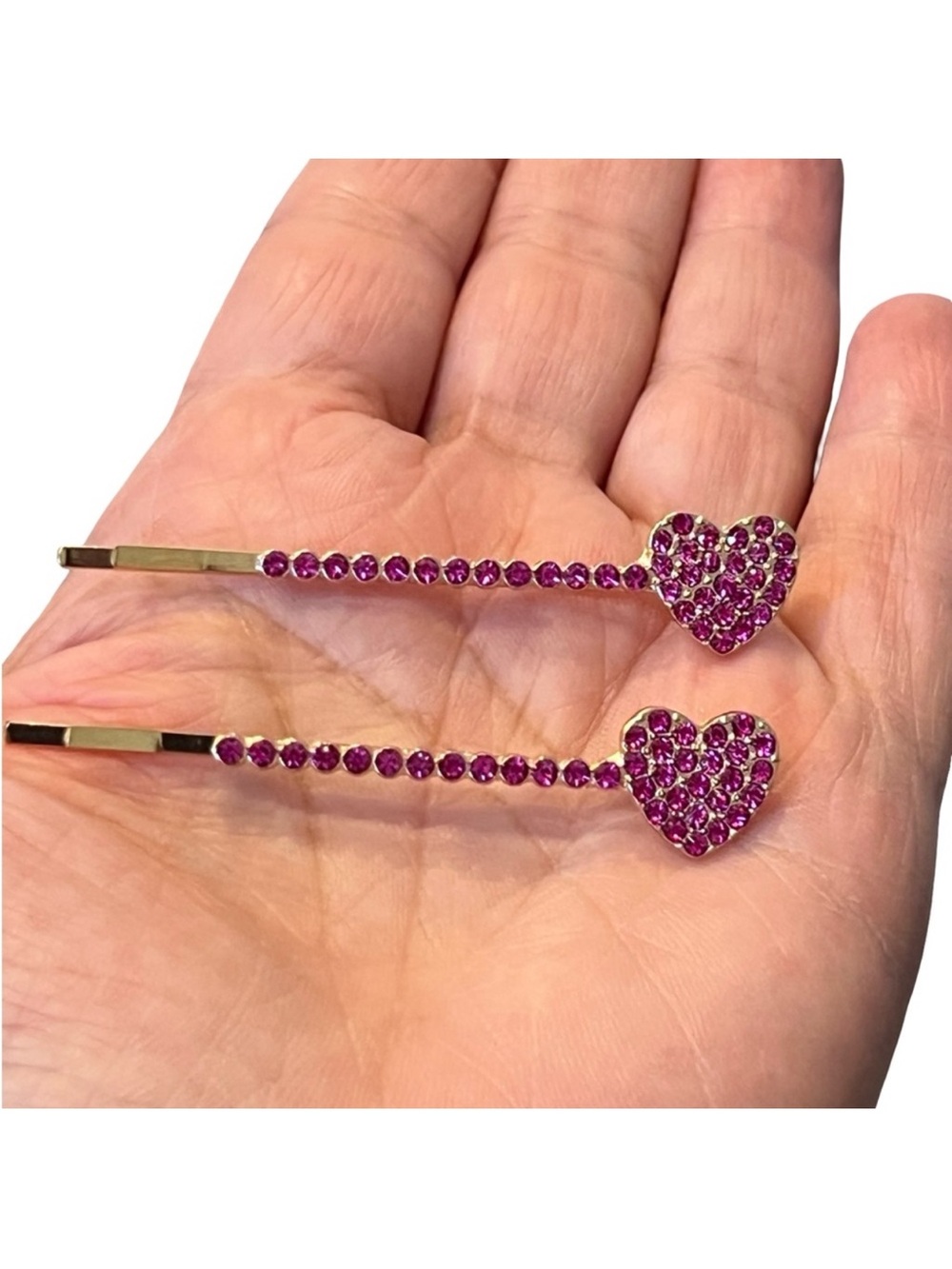 Heart-Shaped Purple Crystal Rhinestone Gold Hair Pin approx 2.5”FINAL PRICE DROP